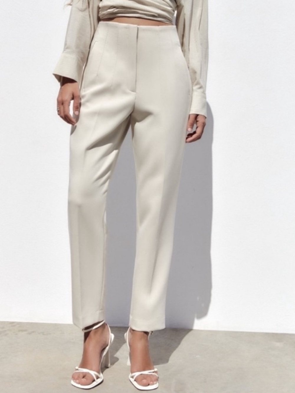 Zara High-Waist Tailored Trousers Ivory S Bloggers
